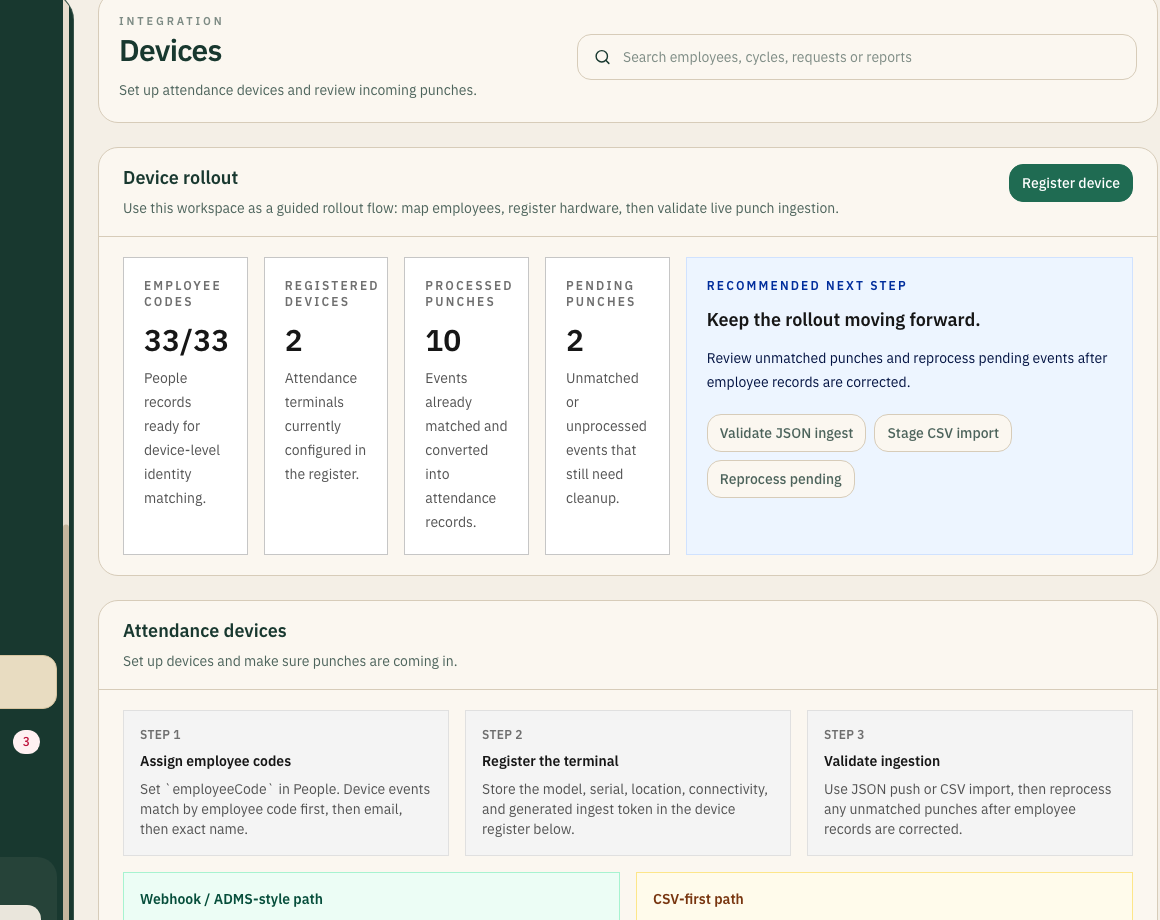 Attendance device rollout in NxtGenSoftware
